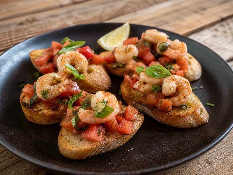 Danie Bruschetta z krewetkami