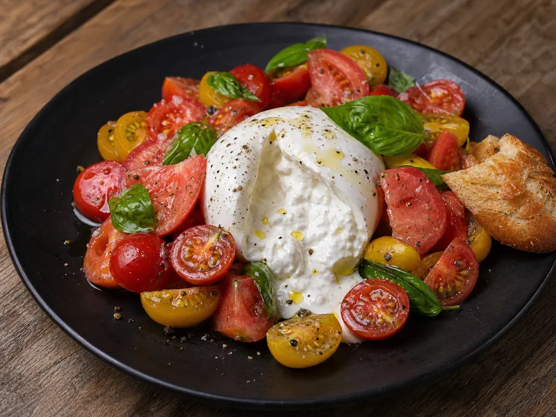 Danie Burrata z pomidorami