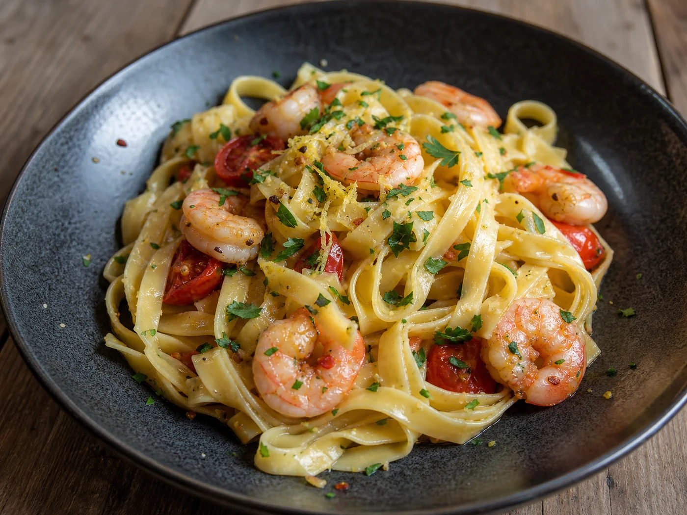 Danie Tagliatelle z krewetkami